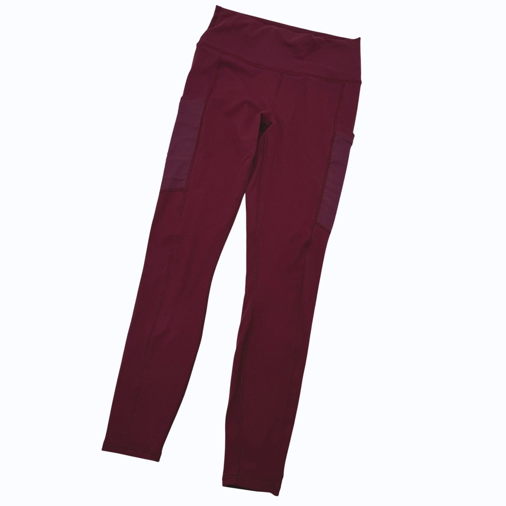 Fabletics PowerHold High Waisted Burgundy Mesh Pocket Leggings Womens Size Small - Picture 3 of 7